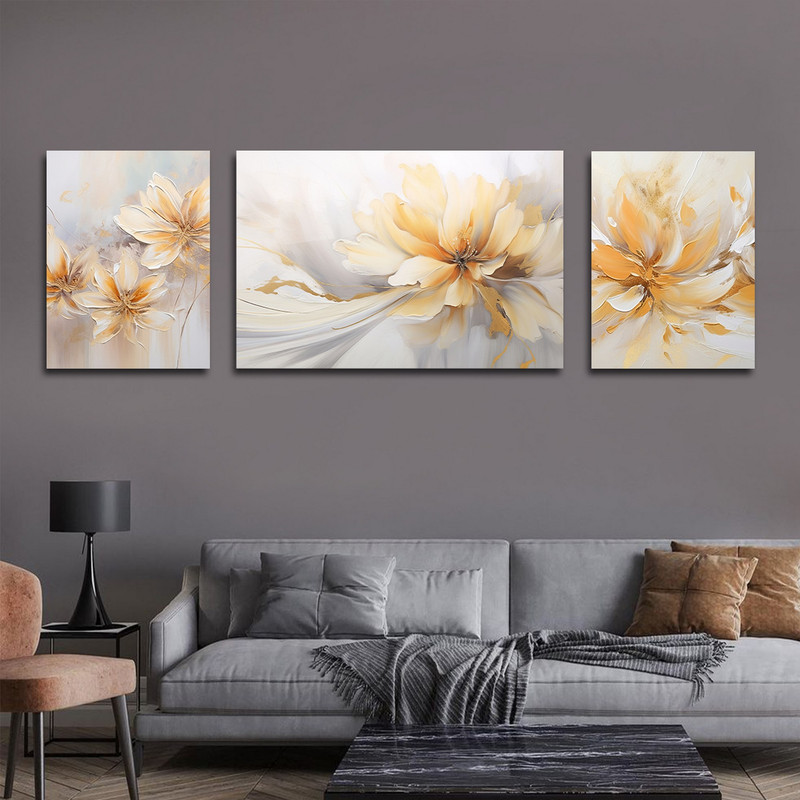 تابلو شاسی بکلیت طرح نقاشی مدرن رنگ روغن گل مدل SH-1614 مجموعه 3 عددی