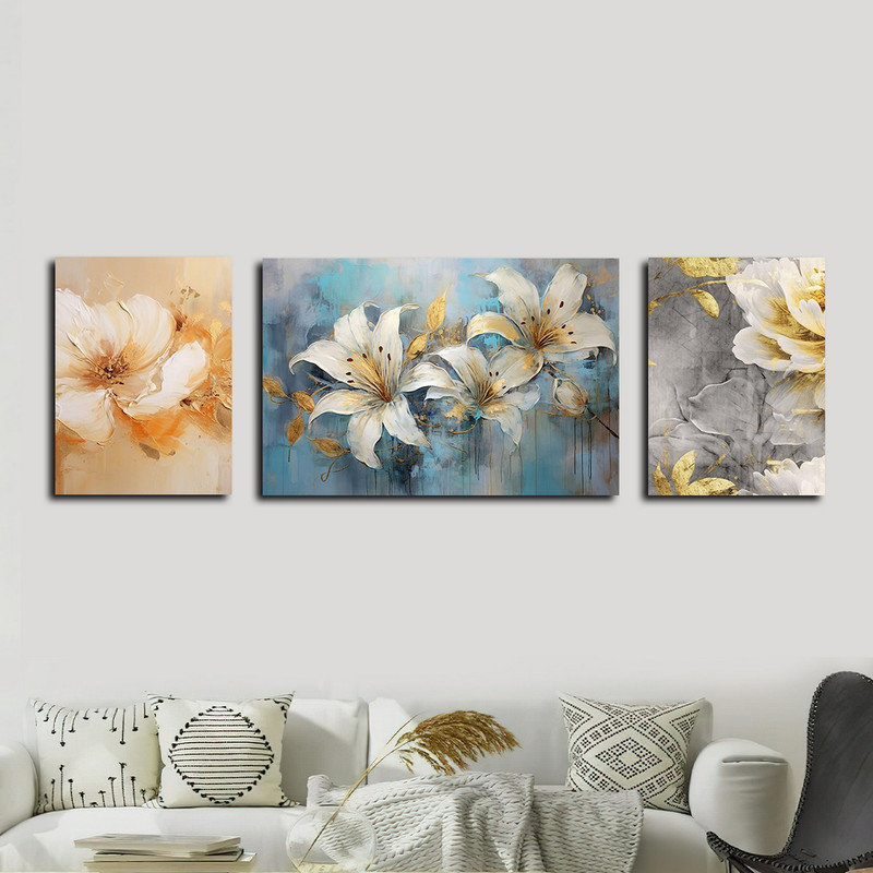 تابلو شاسی بکلیت طرح نقاشی مدرن رنگ روغن گل مدل SH-1606 مجموعه 3 عددی
