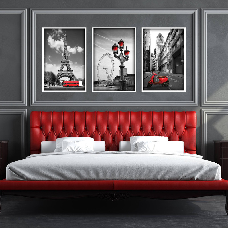 تابلو بکلیت طرح مدرن منظره شهر و برج ایفل مدل W-1900 مجموعه 3 عددی