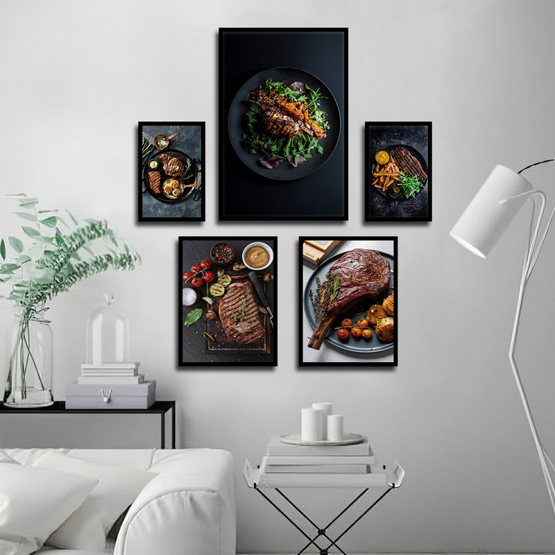 تابلو بکلیت طرح رستوران و استیک گوشت مدل B-1805 مجموعه 5 عددی