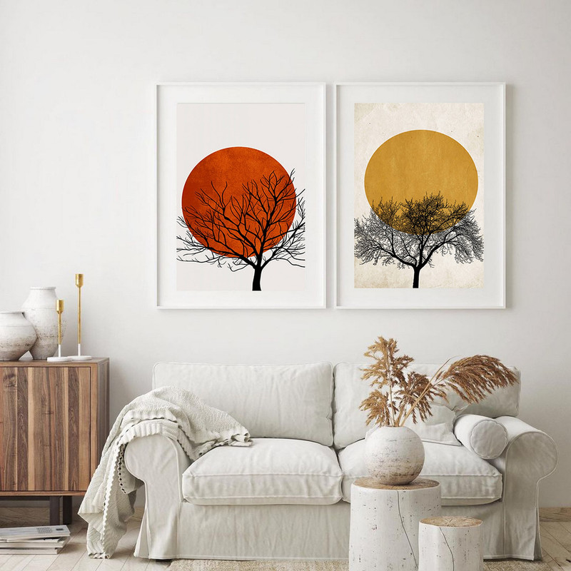 تابلو بکلیت طرح دکوراتیو مینیمال آفتاب پاییزی مدل W-621 مجموعه 2 عددی 