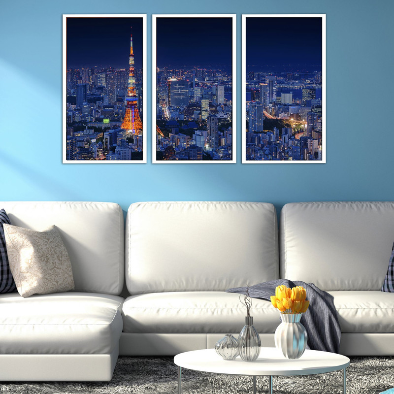 تابلو بکلیت طرح دکوراتیو منظره شهری پاریس برج ایفل مدل W-608 مجموعه 3 عددی 