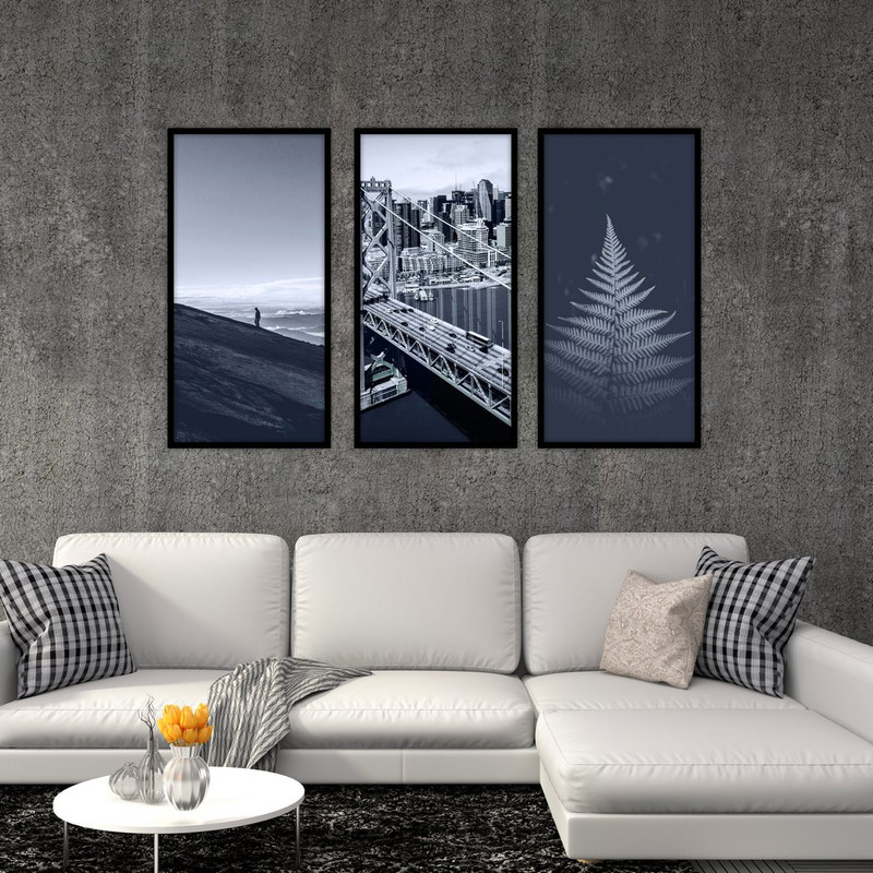 تابلو بکلیت طرح سیاه و سفید پل و برگ مدل B-518 مجموعه 3 عددی