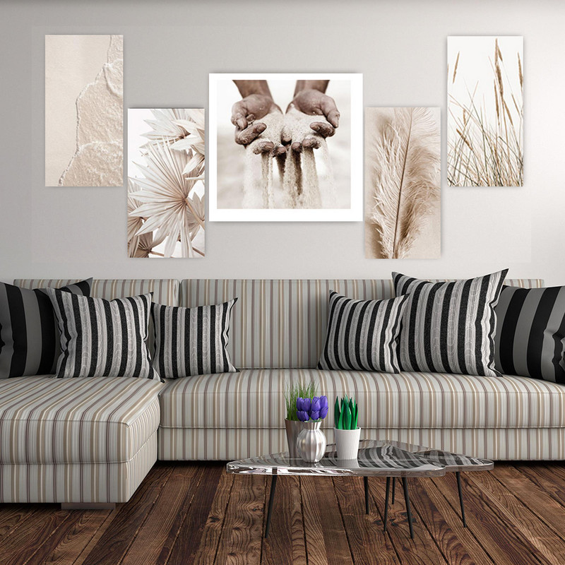 تابلو شاسی بکلیت طرح مدرن گندمزار و دست و پر مدل SH-1913 مجموعه 5 عددی