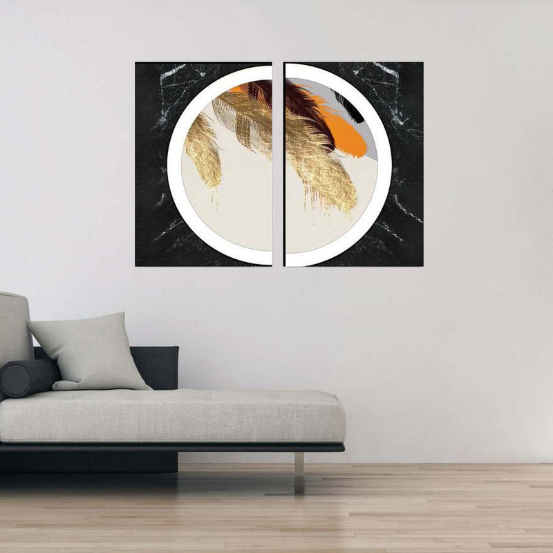 تابلو شاسی بکلیت طرح مدرن نیم دایره پر رنگی و طلایی مدل SH-1861 مجموعه 2 عددی