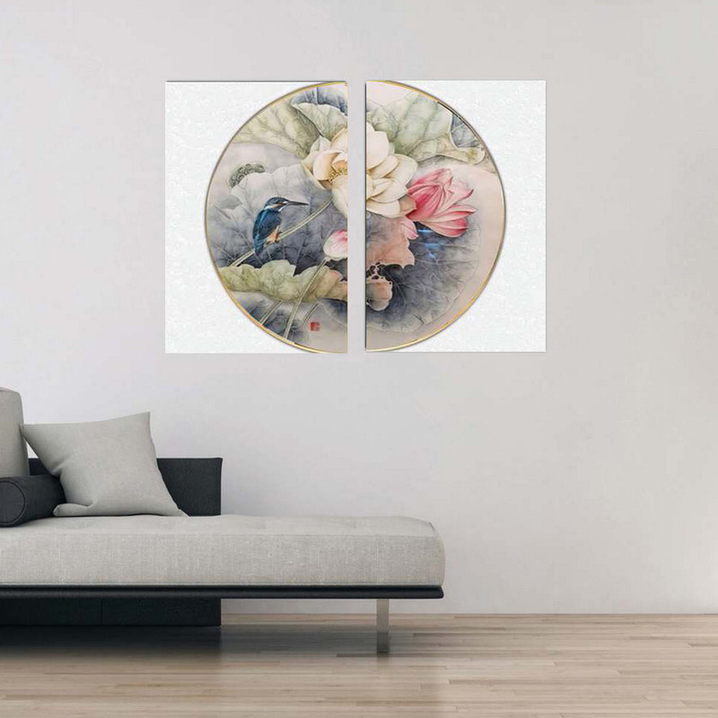 تابلو شاسی بکلیت طرح مدرن نیم دایره گل رنگی و پرنده مدل SH-1855 مجموعه 2 عددی
