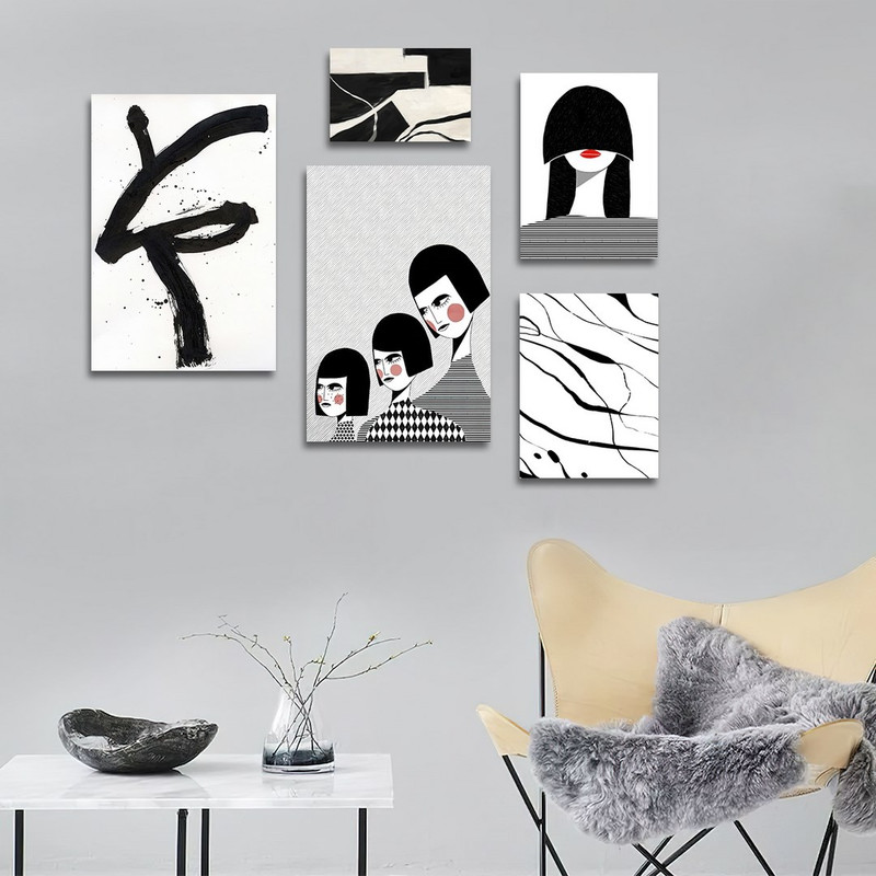 تابلو شاسی بکلیت طرح نقاشی دکوراتیو مدرن سبک کوبیسم مدل SH-1401 مجموعه 5 عددی