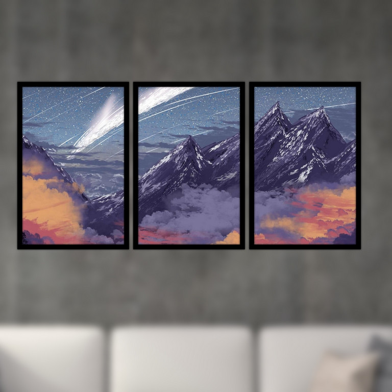 تابلو بکلیت طرح نقاشی منظره کوهستان مدل B-S4745 مجموعه 3 عددی