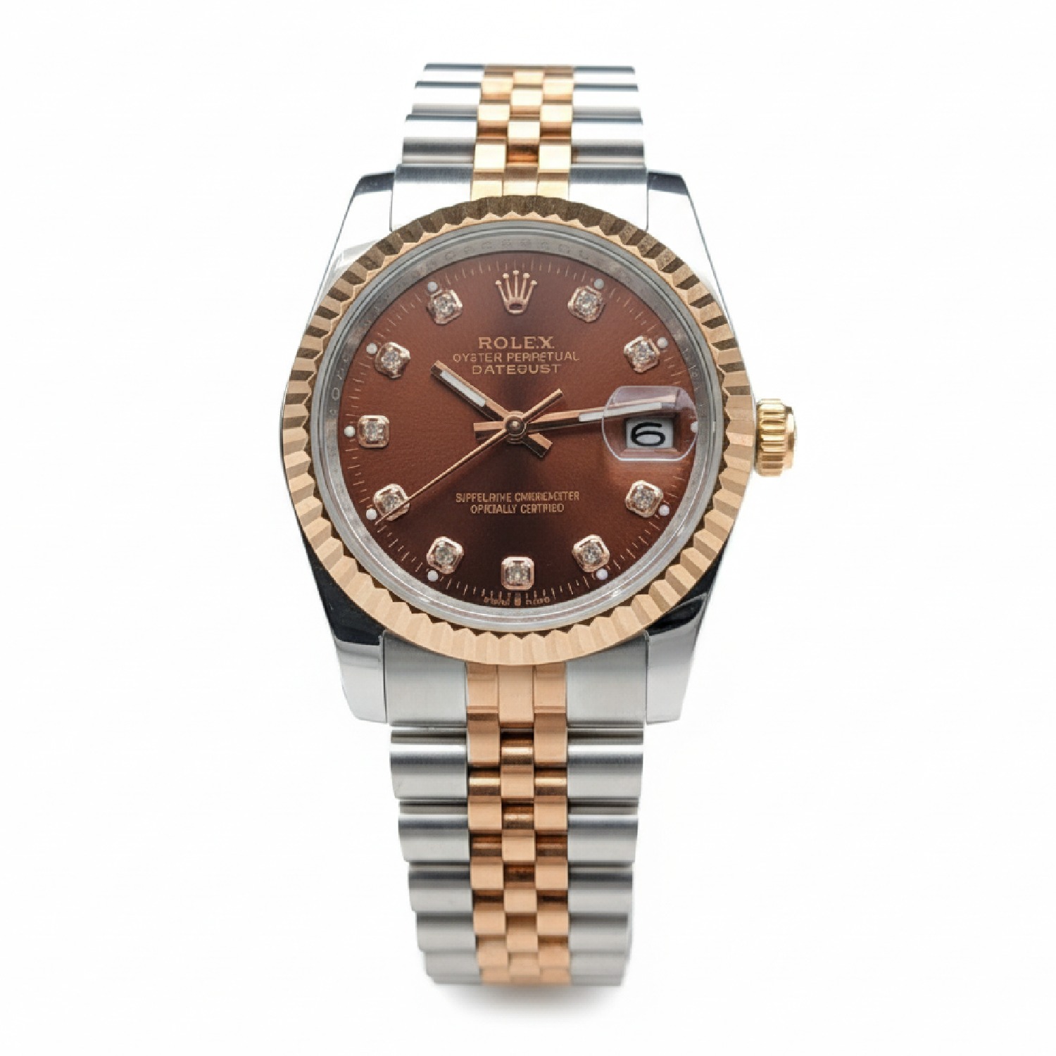ساعت رولکس دیت جاست دورنگ رزگلد صفحه قهوه ای (کافی) مردانه