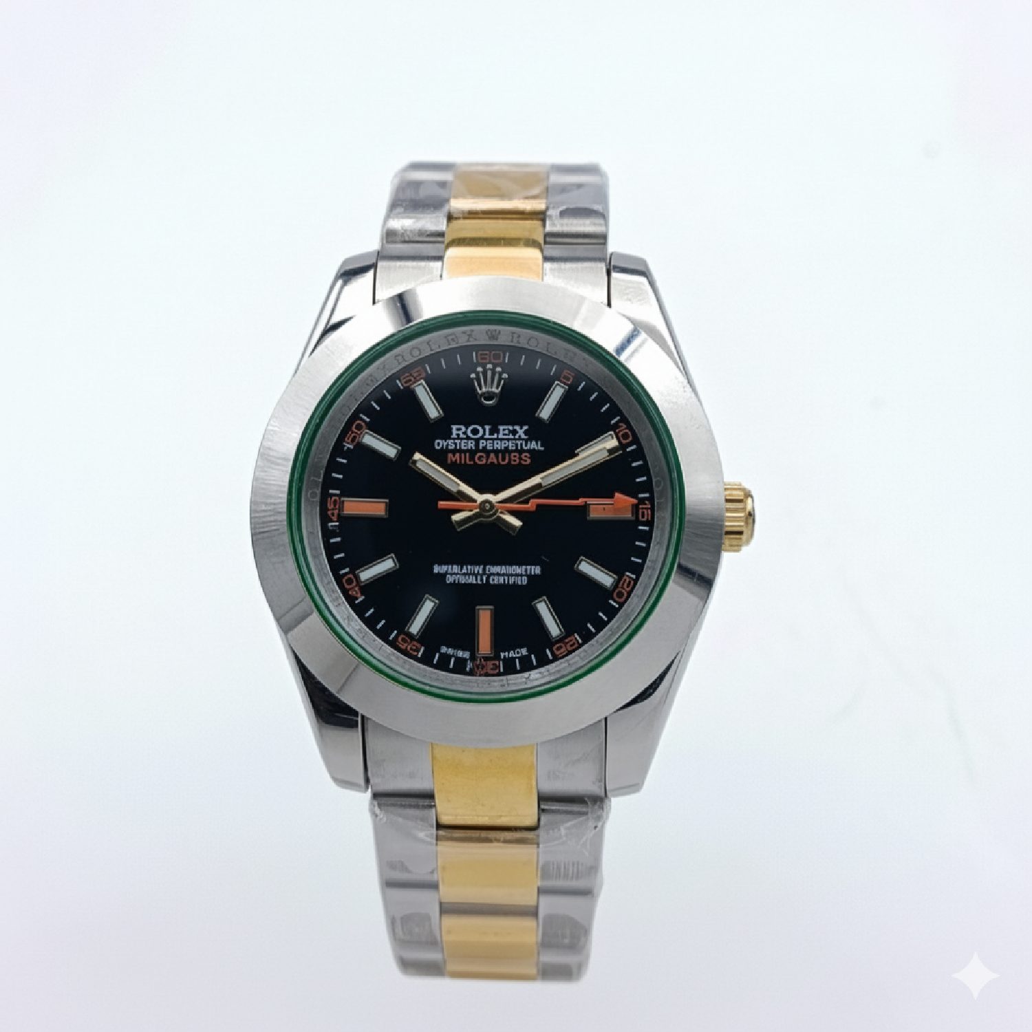 ساعت رولکس میلگاس دورنگ طلایی صفحه مشکی مردانه