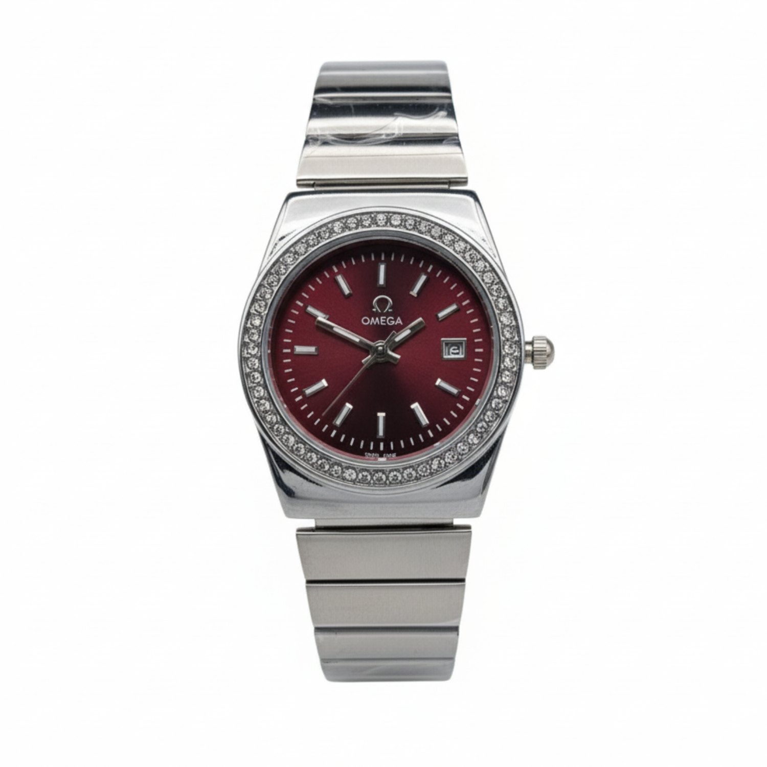 ساعت امگا دورنگین استیل صفحه آلبالویی (چری) زنانه