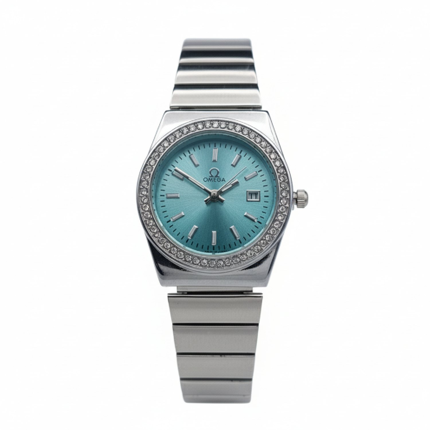 ساعت امگا دورنگین استیل صفحه آبی زنانه