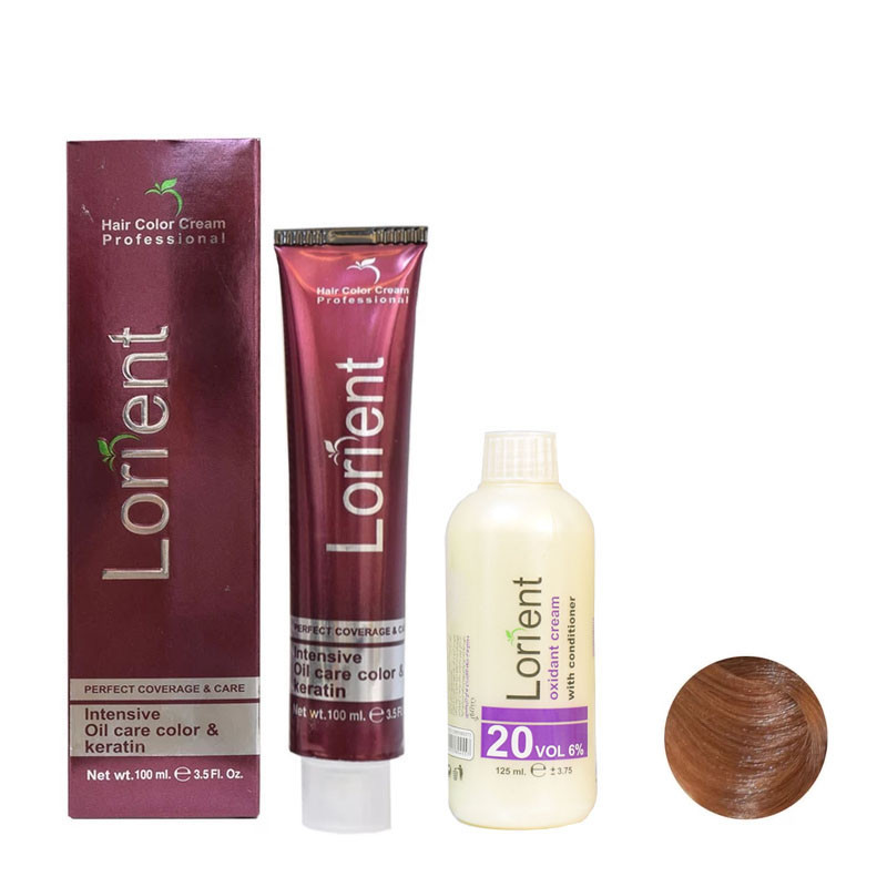 رنگ مو لورینت شماره 6.47 حجم 100 میلی لیتر رنگ بلوند نسکافه ای تیره به همراه اکسیدان مدل 1 شش درصدی حجم 125 میلی لیتر