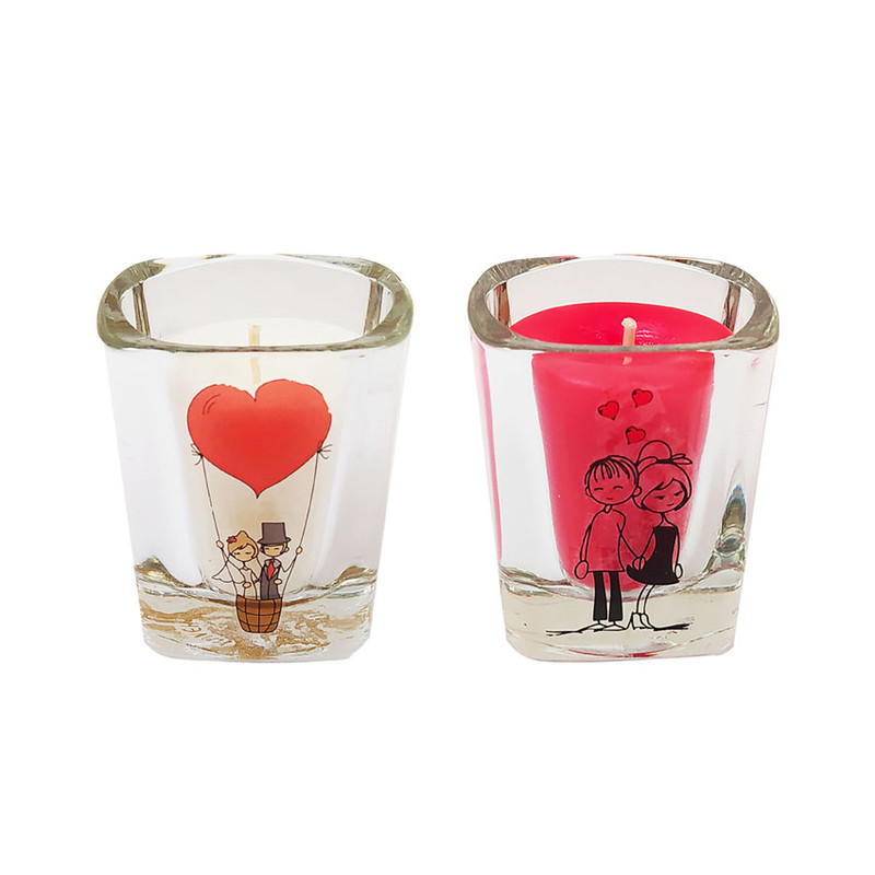 شمع لیوانی هیوا طرح عاشقانه مدل عشق کد 102 بسته دو عددی