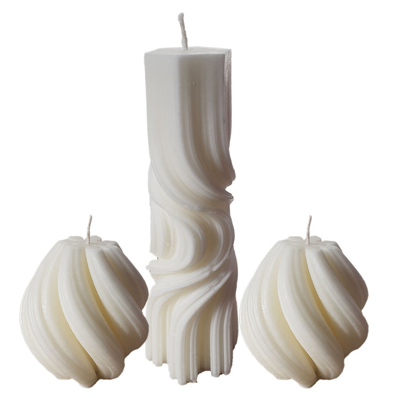 شمع دست ساز مدل استوانه موج دار و پیچ مجموعه 3 عددی
