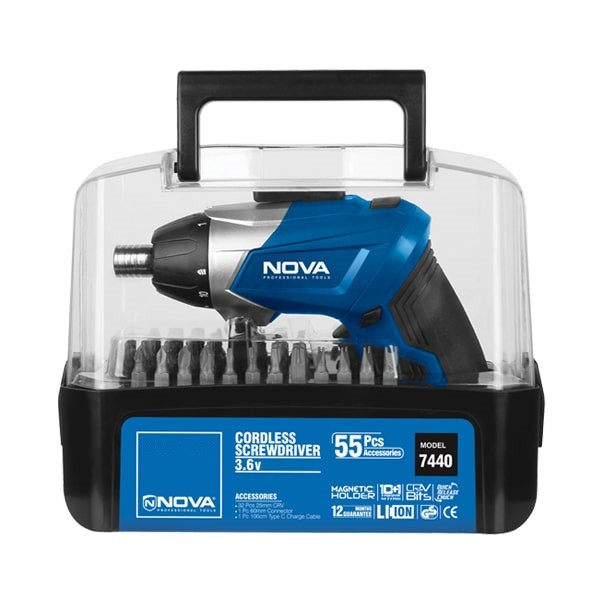 پیچ گوشتی شارژی نووا مدل 7440 مجموعه 55 عددی