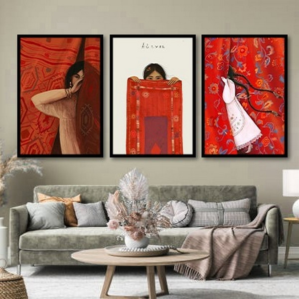 تابلو بکلیت طرح نقاشی هنری و دکوری کلاسیک مدل B-bu3820 مجموعه 3 عددی