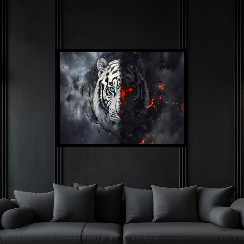 تابلو بکلیت طرح مدرن اکشن حیوانات ببر و پلنگ مدل B-bu6606 فریم مشکی