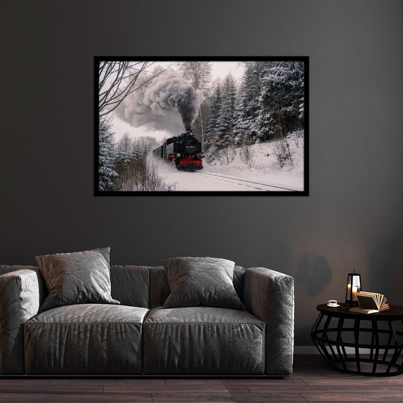 تابلو بکلیت طرح قطار و منظره کوهستانی و زمستان مدل B-bu2561