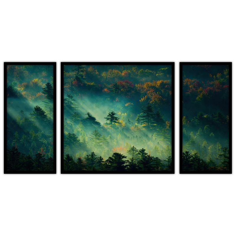 تابلو بکلیت طرح هنری دکوراتیو جنگل و منظره طبیعت مدل B-bu3238 مجموعه 3 عددی
