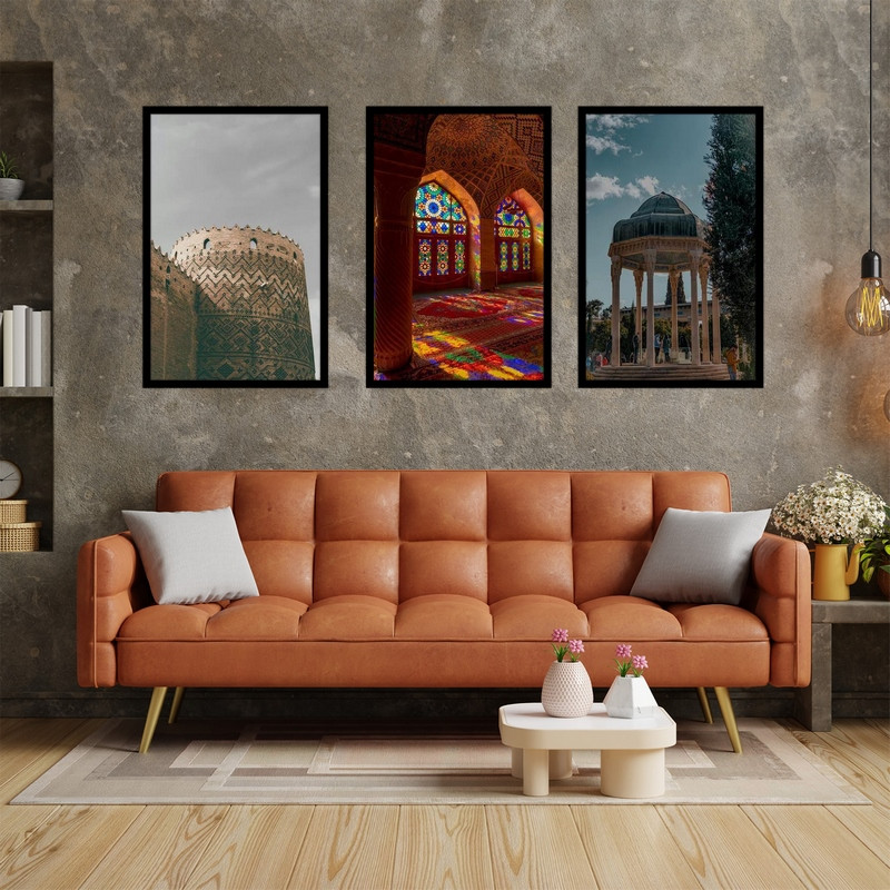 تابلو بکلیت طرح هنری دکوراتیو بنای تاریخی هنر معماری ایرانی ارگ کریم خان و حافظیه شیراز مرقد حافظ مجموعه 3 عددی مدل B-bu3702