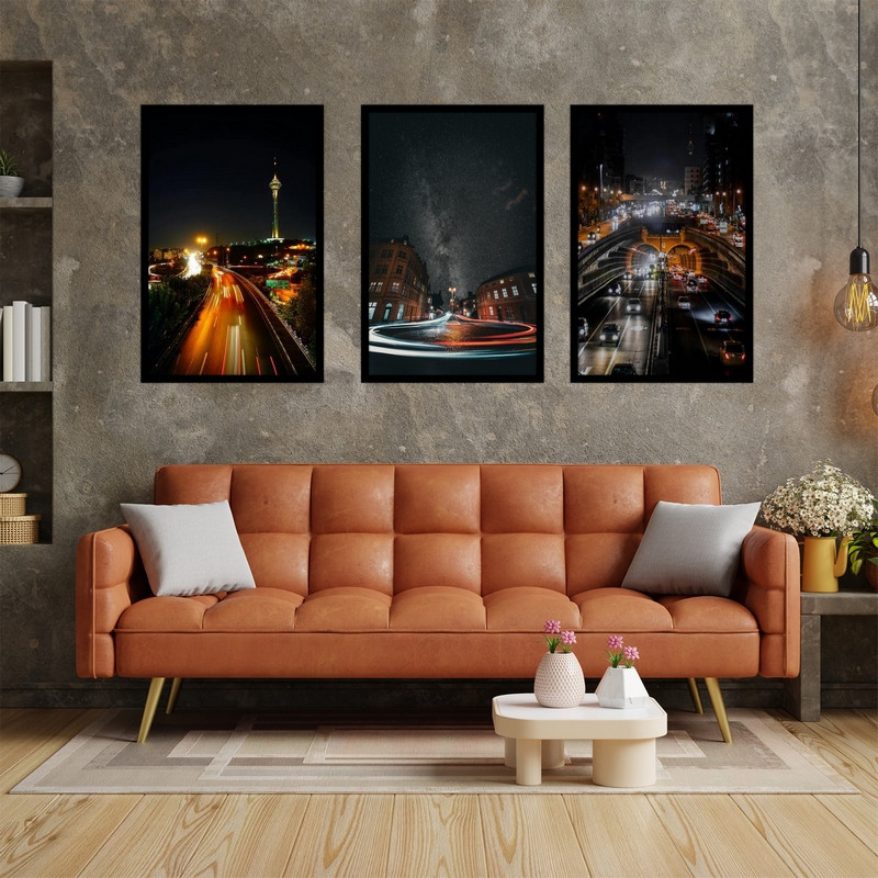 تابلو بکلیت طرح برج و ساختمان منظره شهری شهر تهران ایران مدل B-bu3698 مجموعه 3 عددی 