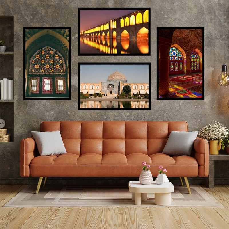 تابلو بکلیت طرح هنری دکوراتیو بنای تاریخی و هنر معماری مدل B-bu3712 مجموعه 4 عددی