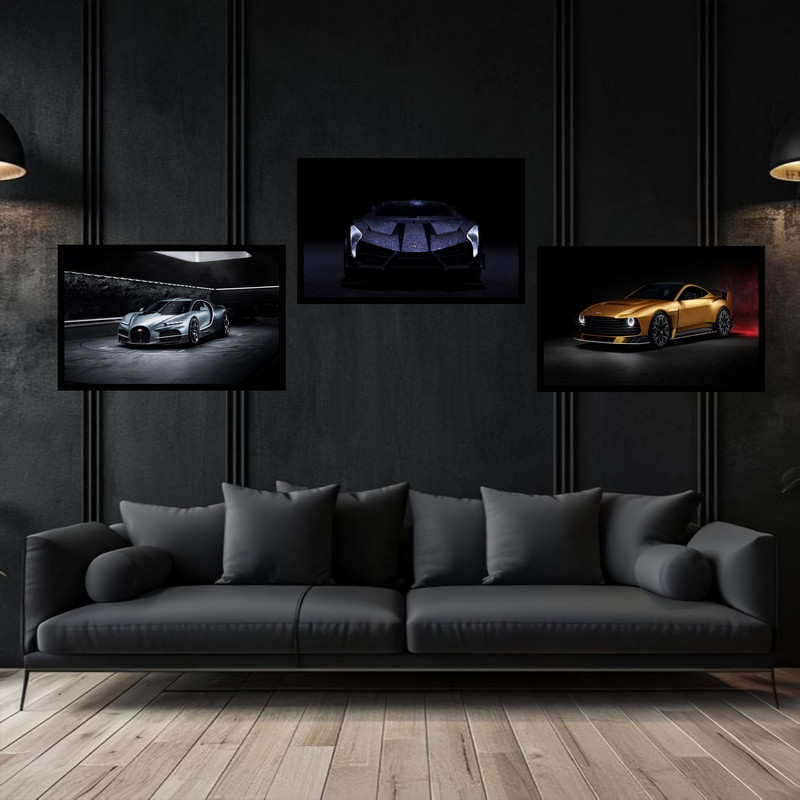 تابلو بکلیت طرح دکوراتیو ماشین مدرن و لوکس مدل B-bu3770 مجموعه 3 عددی