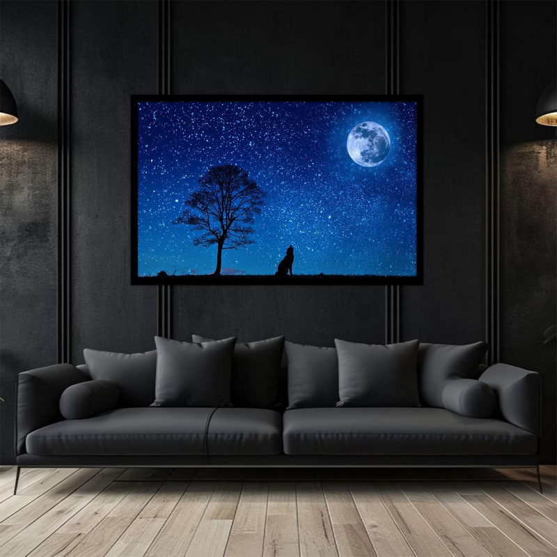 تابلو بکلیت طرح هنری و دکوراتیو  گرگ شب و ماه مدل B-bu5044
