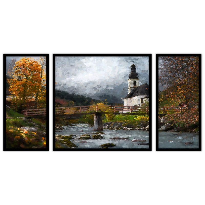 تابلو بکلیت طرح نقاشی منظره طبیعت و خانه  مدل B-bu3344مجموعه 3 عددی