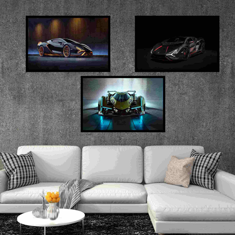 تابلو بکلیت طرح لامبور گینی ماشین مدرن و لوکس مدل  B-bu3018 مجموعه 3 عددی 