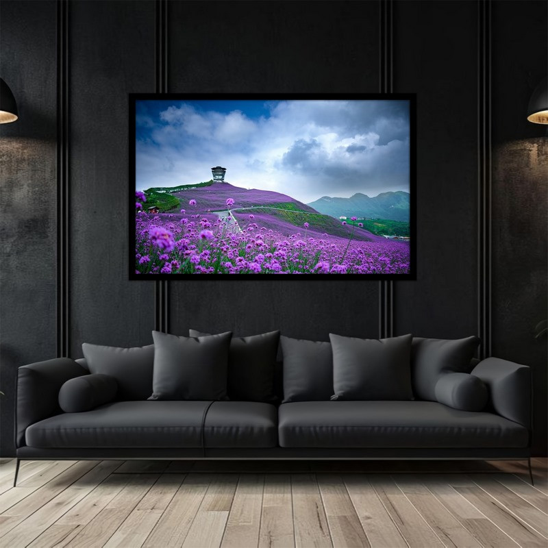 تابلو بکلیت طرح هنری منظره طبیعت دشت گل مدل B-bu5100