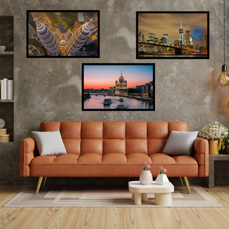 تابلو بکلیت طرح منظره شهری شهر مدرن مدل B-bu3036 مجموعه 3 عددی