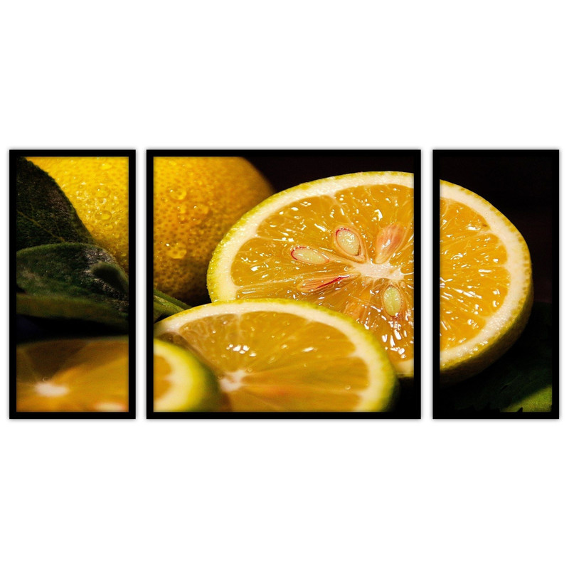 تابلو بکلیت طرح دکوراتیو میوه و مرکبات لیمو مدل B-bu3095 مجموعه 3 عددی
