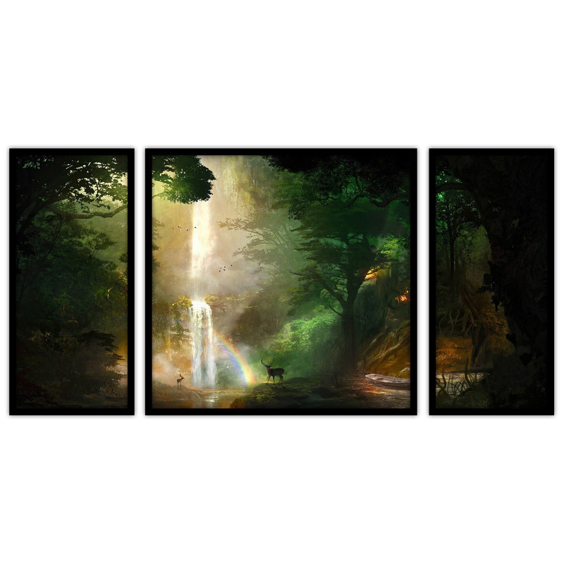 تابلو بکلیت طرح آبشار و منظره طبیعت و جنگل مدل B-bu3275 مجموعه 3 عددی