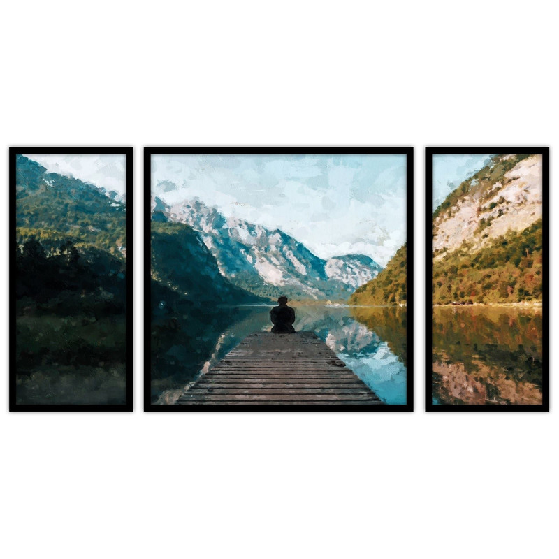 تابلو بکلیت طرح منظره طبیعت و دریا مدل B-bu3342 مجموعه 3 عددی