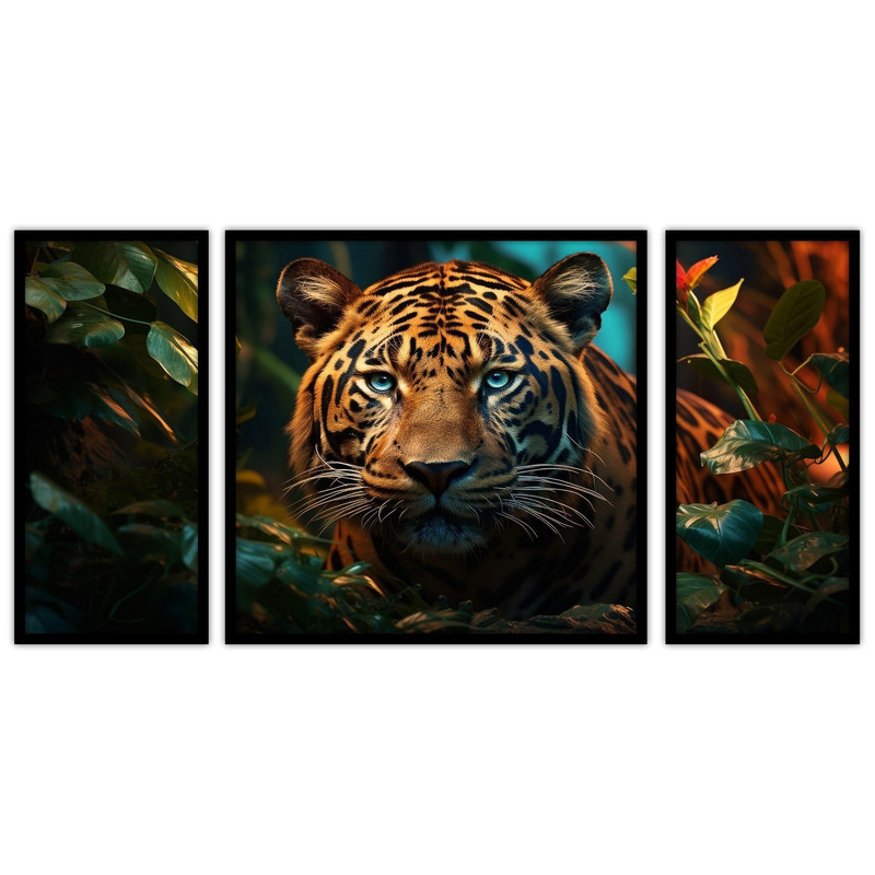 تابلو بکلیت طرح  دکوراتیو حیوانات ببر مدل B-bu3436 مجموعه 3 عددی