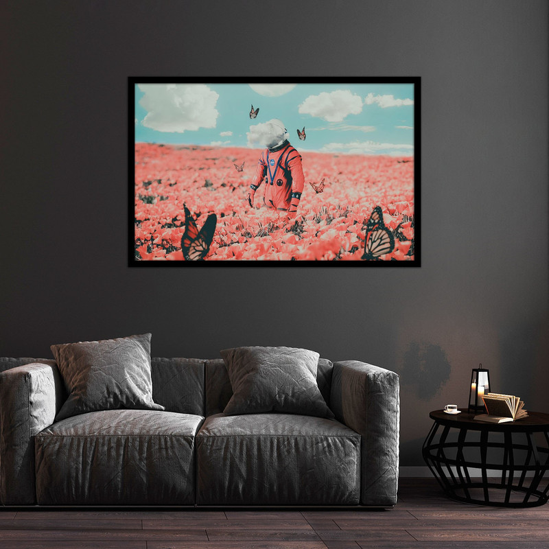 تابلو بکلیت طرح تصاویر هنری فضانورد و گل مدل B-bu1206