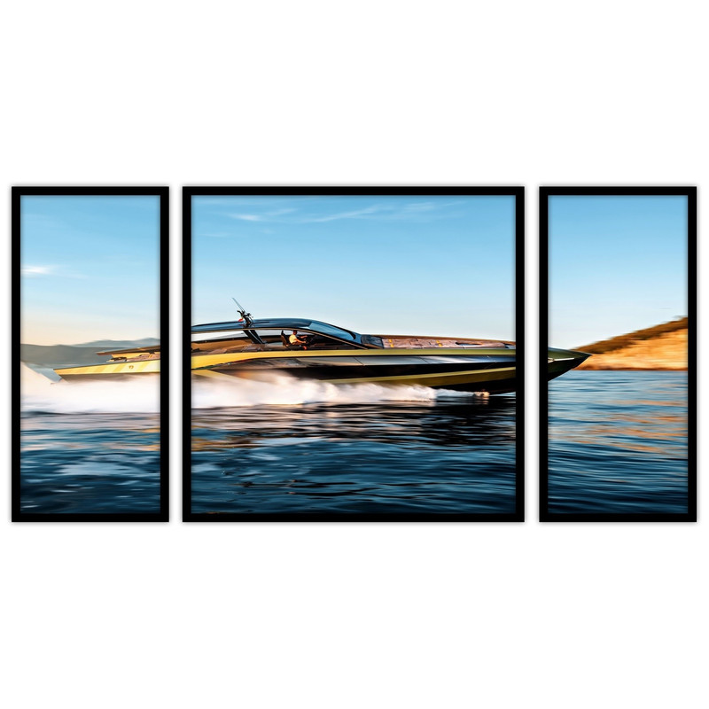تابلو بکلیت طرح دکوراتیو مدرن قایق موتوری مدل B-bu3629 مجموعه 3 عددی