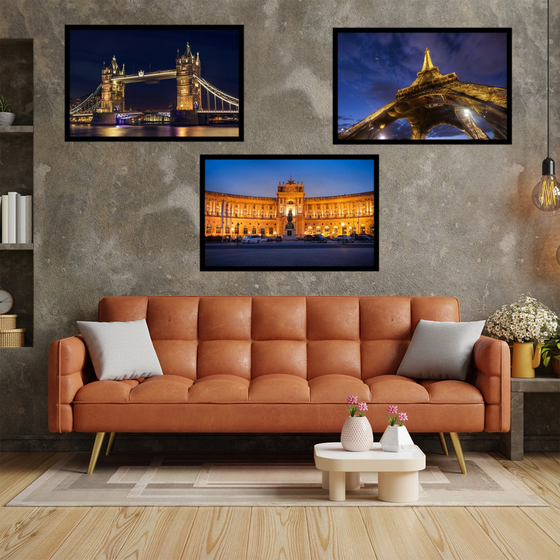 تابلو بکلیت طرح برج و منظره شهری شهر مدرن مدل B-bu3033 مجموعه 3 عددی