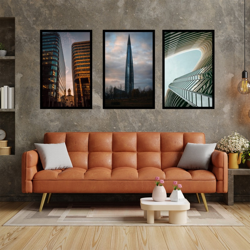 تابلو بکلیت طرح منظره شهری شهر مدرن برج و ساختمان مجموعه 3 عددی مدل B-bu3705