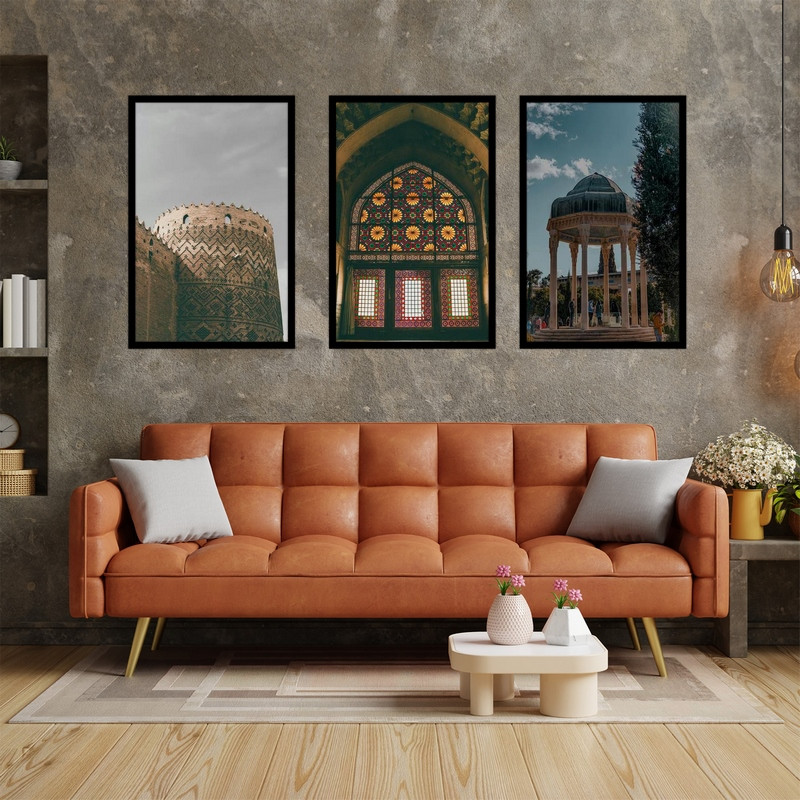 تابلو بکلیت طرح هنری دکوراتیو بنای تاریخی هنر معماری ایرانی ارگ کریم خان و حافظیه شیراز مرقد حافظ مجموعه 3 عددی مدل B-bu3701