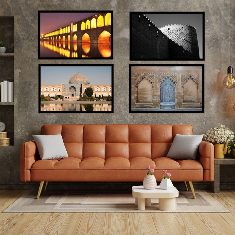 تابلو بکلیت طرح هنری دکوراتیو بنای تاریخی و معماری ایرانی سی و سه پل  مسجد شیخ  ارگ کریم خان  مجموعه 4 عددی مدل B-bu3037