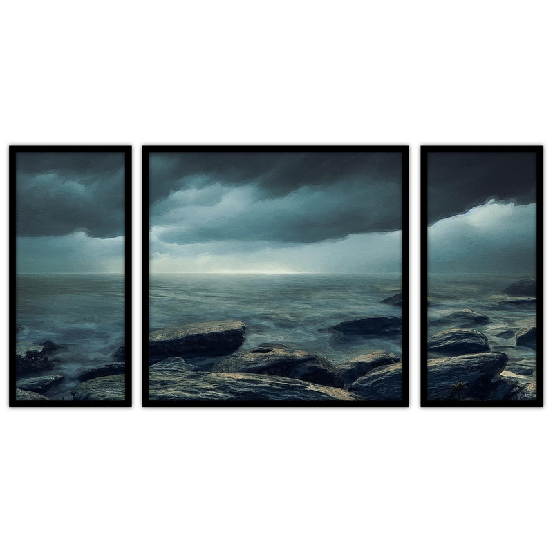 تابلو بکلیت طرح نقاشی مدرن و کلاسیک دریا و ساحل مدل B-bu3207 مجموعه 3 عددی