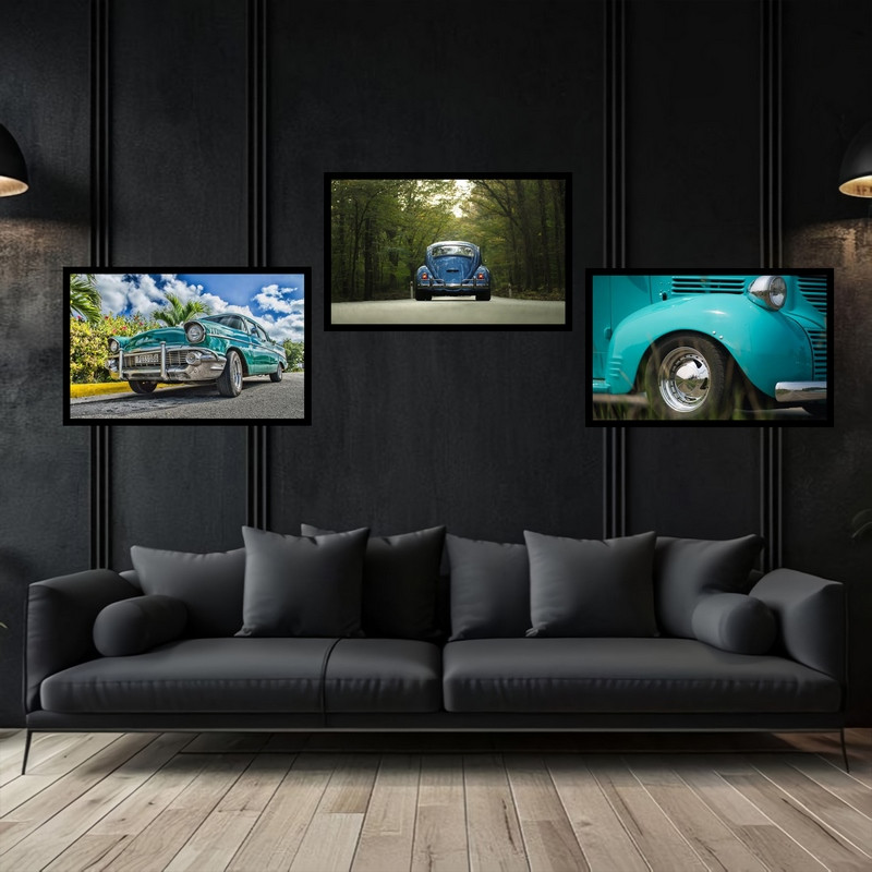 تابلو بکلیت طرح دکوری نوستالژی ماشین قدیمی و لوکس مدل B-bu3773 مجموعه 3 عددی