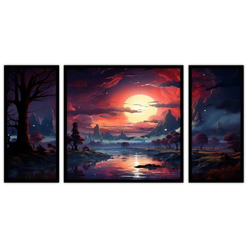 تابلو بکلیت طرح نقاشی دیجیتال منظره طبیعت مدل B-bu3425 مجموعه 3 عددی