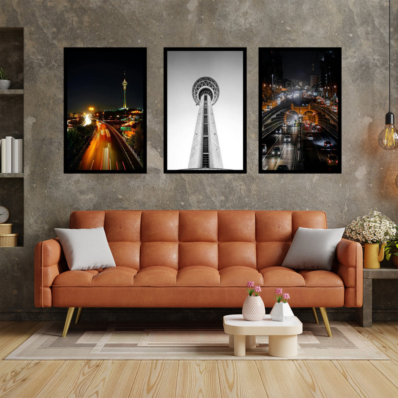 تابلو بکلیت طرح  برج میلاد و تونل توحید منظره شهری شهر مدرن تهران ایران مجموعه 3 عددی مدل B-bu3697