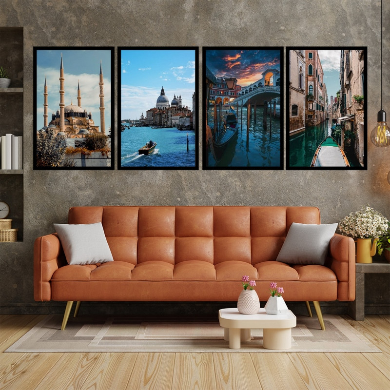 تابلو بکلیت طرح هنری دکوری منظره شهری کلاسیک مدل B-bu3711 مجموعه 4 عددی