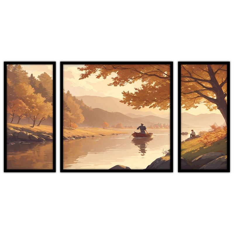 تابلو بکلیت طرح قایق منظره طبیعت مدل B-bu3108 مجموعه 3 عددی
