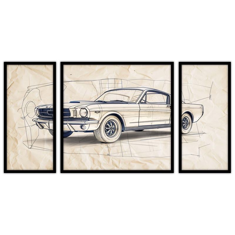 تابلو بکلیت طرح کلاسیک نقاشی ماشین  مدل B-bu3112 مجموعه 3 عددی